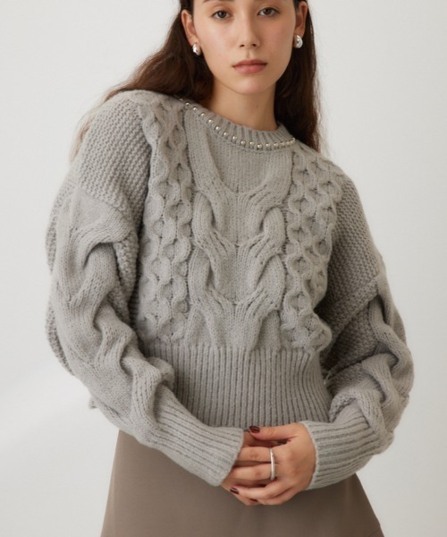 crie conforto ニット セーター スタッズケーブルニット 長袖 / 冬服