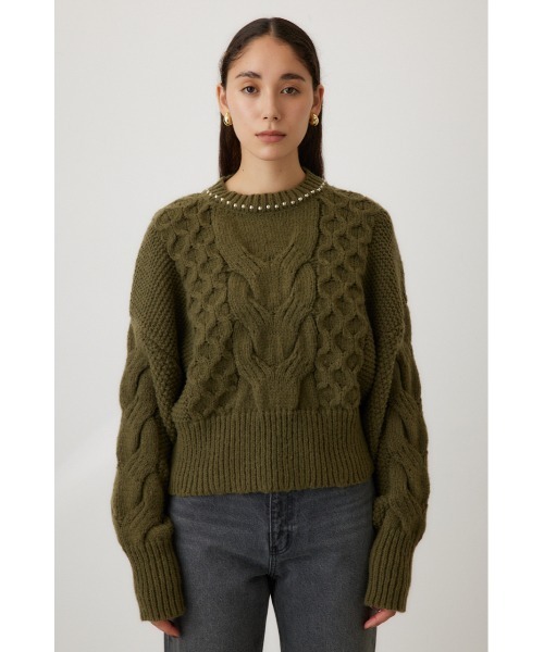 crie conforto ニット セーター スタッズケーブルニット 長袖 / 冬服