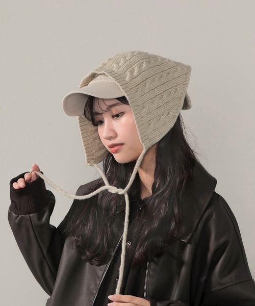 ニット帽 ニットキャップ ケーブル編み バブーシュカ レディース