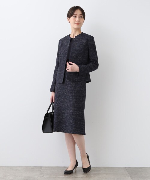 INDIVI (インディヴィ) ストレッチツィード ジャケット INDIVI ジャケット ノーカラージャケット 春SALE！「洗える
