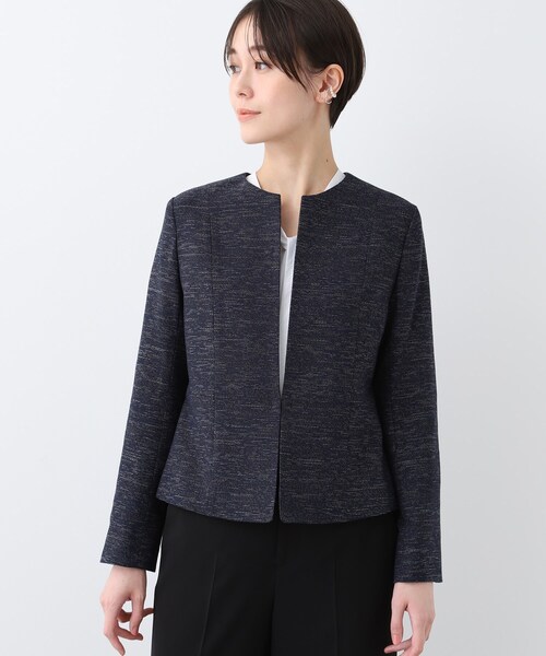 INDIVI (インディヴィ) ストレッチツィード ジャケット INDIVI ジャケット ノーカラージャケット 春SALE！「洗える