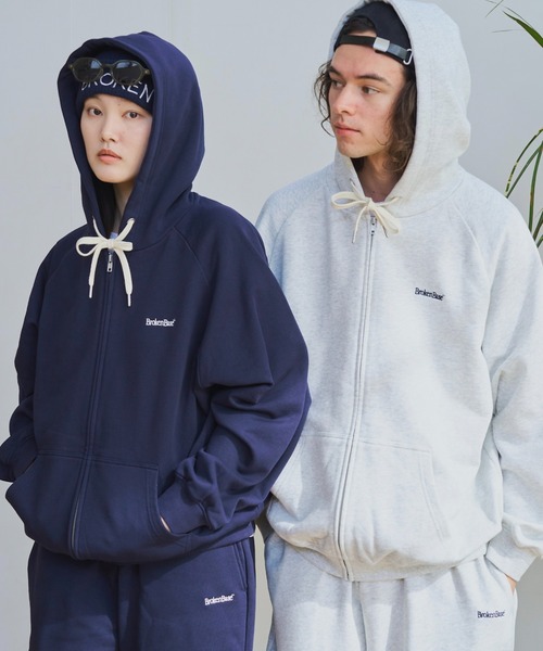 パーカー 「UNISEX/セットアップ対応」ロゴジップフーディ レディース メンズ BROKEN BASE パーカー スモールロゴジップフーディセットアップ