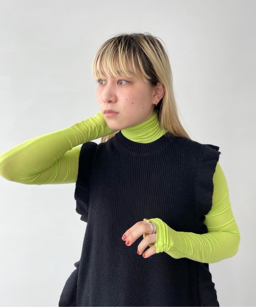 「SANSeLF」 タートルネックニット FREE イエロー レディース_画像4