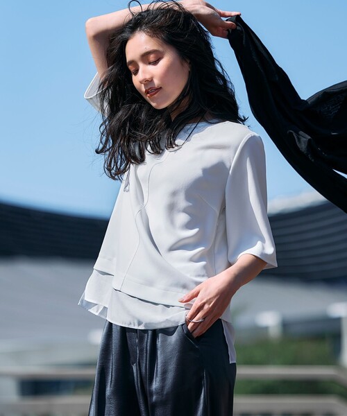 【吸水速乾/UVカット/接触冷感】ストレッチジョーゼット シアーカットソー 23区 tシャツ 「吸水速乾/UVカット/接触冷感」ストレッチジョー