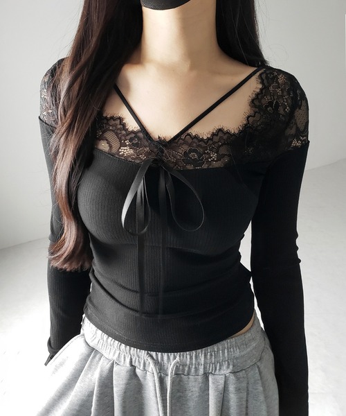 トップス MOOL Lingerie innerchild Rib lace tops S me+em select（ミームセレクト） tシャツ 「 2color 」クロス