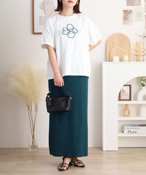tシャツ EMAGO 花とロゴのプリントドルマンＴシャツ レディース Emago tシャツ EMAGO 花とロゴのプリントドルマンTシャツ
