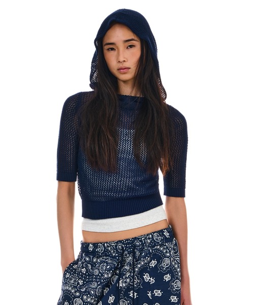 tシャツ SHEER HOODED KNIT TOPS レディース