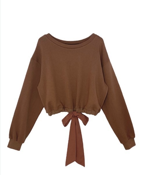 トレーナー スウェット cropped ribbon sweat レディース