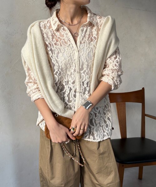 DouDou（ドゥドゥ） ブラウス シャツ フロッキーレースシャツ