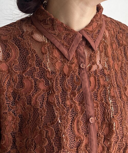 DouDou（ドゥドゥ） ブラウス シャツ フロッキーレースシャツ