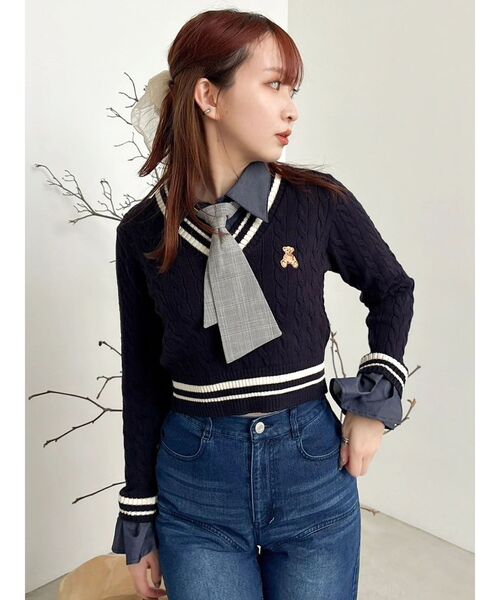 【POLOBCSコラボ 】シャツドッキングケーブルニットトップスdazzlin dazzlin（ダズリン） ニット セーター 「POLO BCS コラボ」シャツ