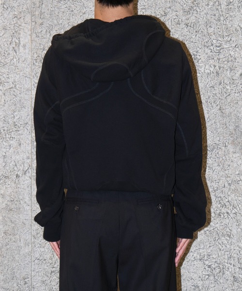 【NVRFRGT】パーカー 黒 オーガニックコットン 1 S NVRFRGT（ネヴァーフォーゲット） パーカー PANELLED ZIP UP HOODIE