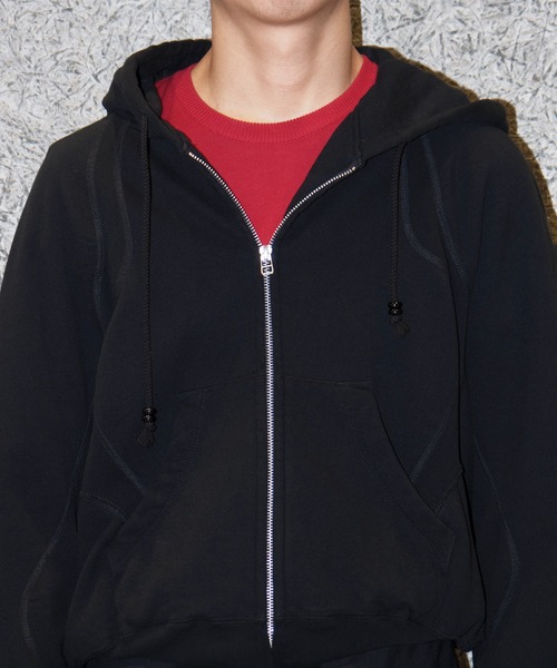 【NVRFRGT】パーカー 黒 オーガニックコットン 1 S NVRFRGT（ネヴァーフォーゲット） パーカー PANELLED ZIP UP HOODIE