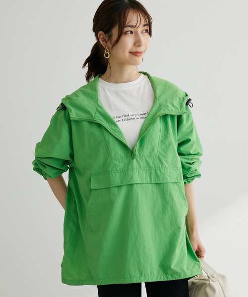 【美品】ナイロンフードジャケット Ｌサイズ グリーン Green Parks（グリーンパークス） ナイロンブルゾン FREE グリーン
