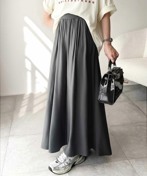 パンツ さらり、軽やか。リラックスstyleキマる。レーヨン素材ウエストギャザーフレアシルエットワイドパンツ レディース | classicalelf