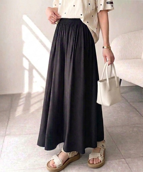 パンツ さらり、軽やか。リラックスstyleキマる。レーヨン素材ウエストギャザーフレアシルエットワイドパンツ レディース | classicalelf | 01