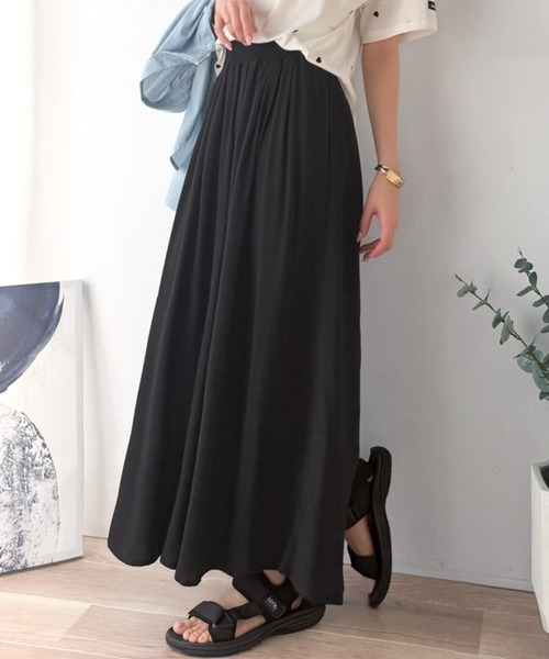 パンツ さらり、軽やか。リラックスstyleキマる。レーヨン素材ウエストギャザーフレアシルエットワイドパンツ レディース | classicalelf | 04