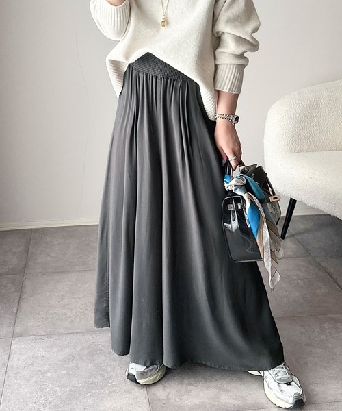 パンツ さらり、軽やか。リラックスstyleキマる。レーヨン素材ウエストギャザーフレアシルエットワイドパンツ レディース | classicalelf | 21