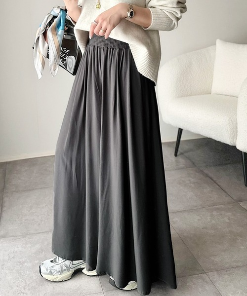 パンツ さらり、軽やか。リラックスstyleキマる。レーヨン素材ウエストギャザーフレアシルエットワイドパンツ レディース | classicalelf | 23