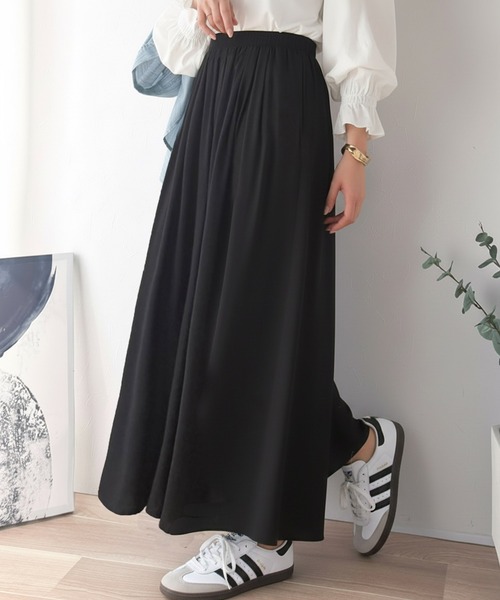 パンツ さらり、軽やか。リラックスstyleキマる。レーヨン素材ウエストギャザーフレアシルエットワイドパンツ レディース | classicalelf | 09