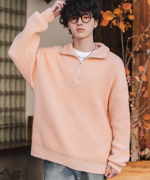 セーター ニット 新色追加 オーバーサイズ畦編みハーフジップニットセーター メンズ レディース | Rocky Monroe | 12
