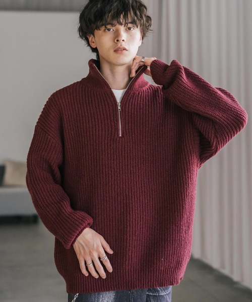 セーター ニット 新色追加 オーバーサイズ畦編みハーフジップニットセーター メンズ レディース | Rocky Monroe | 14