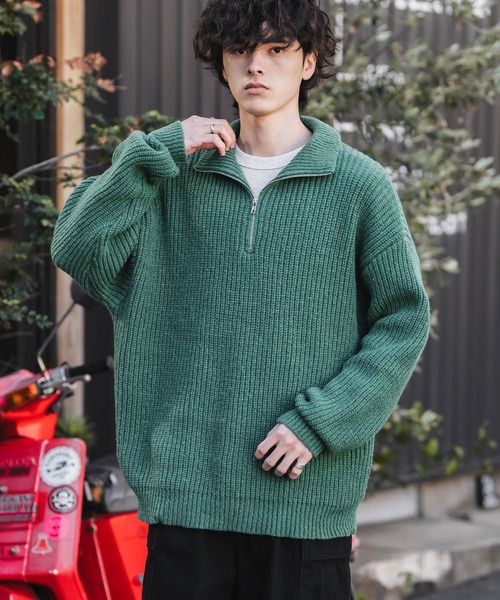 セーター ニット 新色追加 オーバーサイズ畦編みハーフジップニットセーター メンズ レディース | Rocky Monroe | 07