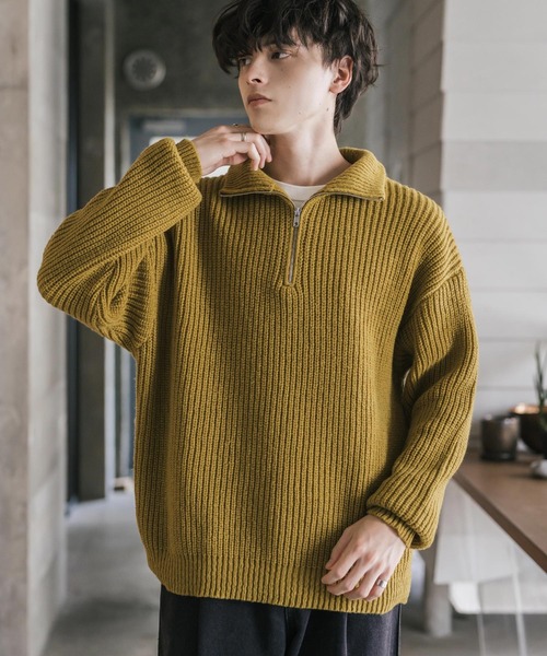 セーター ニット 新色追加 オーバーサイズ畦編みハーフジップニットセーター メンズ レディース | Rocky Monroe | 11