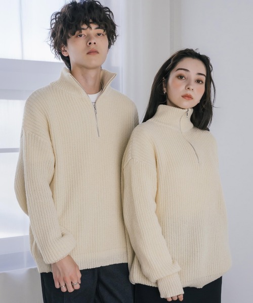 セーター ニット 新色追加 オーバーサイズ畦編みハーフジップニットセーター メンズ レディース | Rocky Monroe | 24