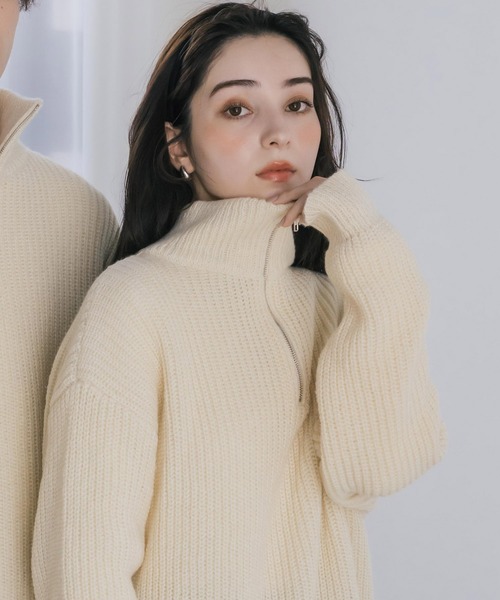 セーター ニット 新色追加 オーバーサイズ畦編みハーフジップニットセーター メンズ レディース | Rocky Monroe | 26