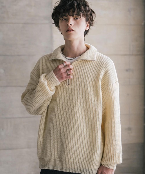 セーター ニット 新色追加 オーバーサイズ畦編みハーフジップニットセーター メンズ レディース | Rocky Monroe | 28
