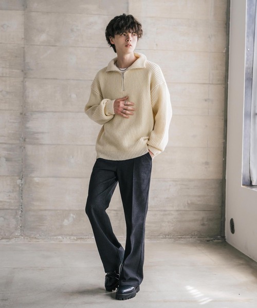 セーター ニット 新色追加 オーバーサイズ畦編みハーフジップニットセーター メンズ レディース | Rocky Monroe | 29