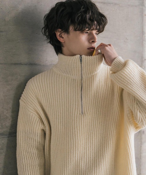 セーター ニット 新色追加 オーバーサイズ畦編みハーフジップニットセーター メンズ レディース | Rocky Monroe | 30