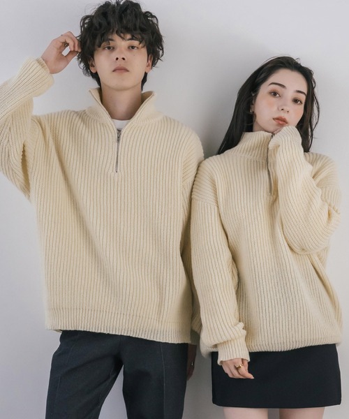 セーター ニット 新色追加 オーバーサイズ畦編みハーフジップニットセーター メンズ レディース | Rocky Monroe | 23