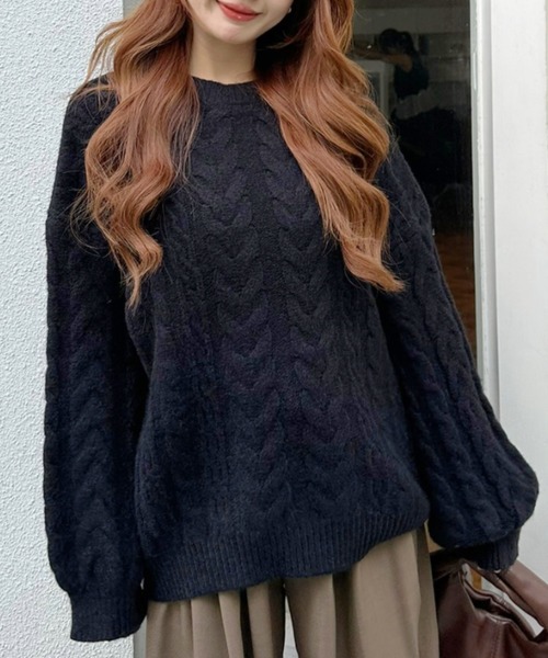 Ada. ニット セーター ケーブル編み 丸首 ニット レディース