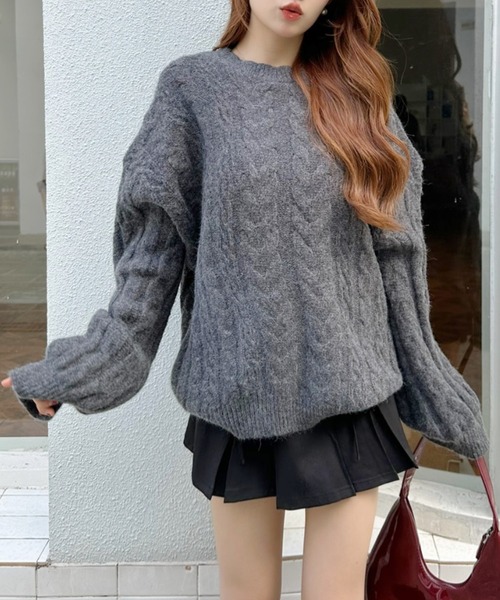 Ada. ニット セーター ケーブル編み 丸首 ニット レディース