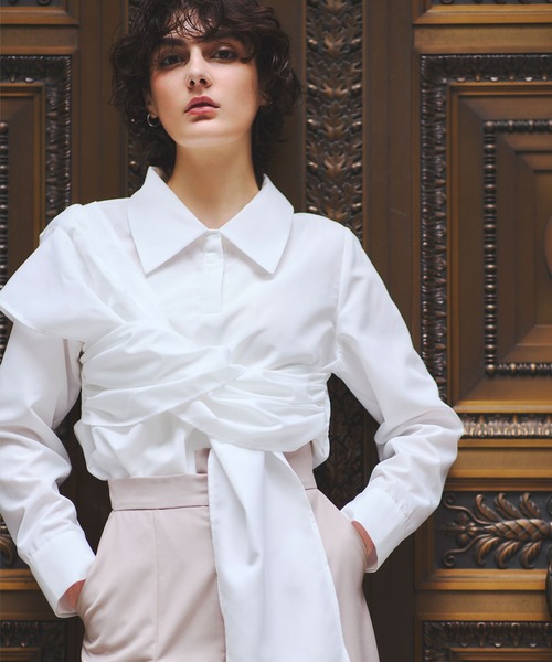 ARVELLIA ブラウス シャツ DRAPED CROSS SHIRT レディース : ZOZOTOWN 