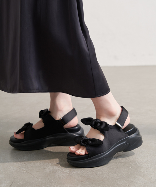 「LE TALON」 フラットサンダル MEDIUM ブラック×ブラック レディース_画像9