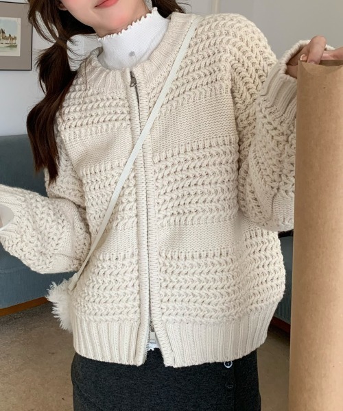 ダブルジップカーディガン カーディガン double zip crochet knit cardigan /ダブルジップ