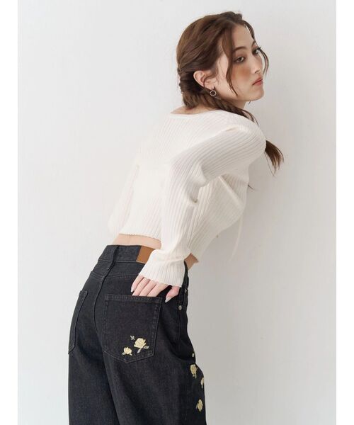 ワイドパンツ ジーンズ デニム デニムパンツ Embroideryカットアウトワイドデニムパンツ「セットアップ着用可能」 レディースの画像
