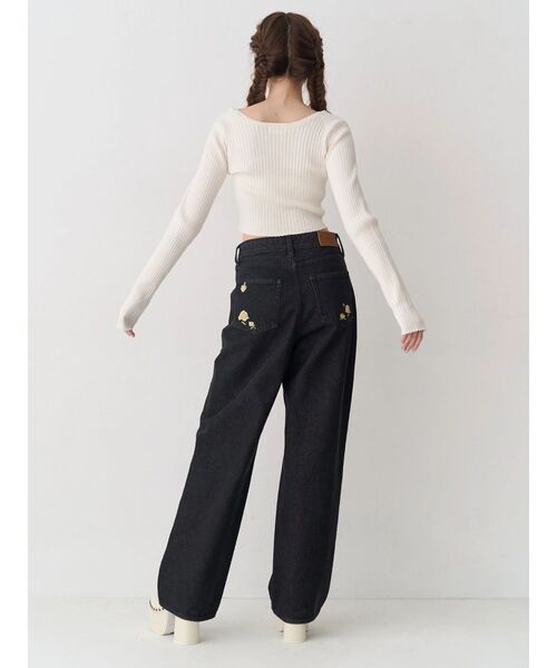 ワイドパンツ ジーンズ デニム デニムパンツ Embroideryカットアウトワイドデニムパンツ「セットアップ着用可能」 レディースの画像