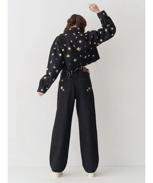 ワイドパンツ ジーンズ デニム デニムパンツ Embroideryカットアウトワイドデニムパンツ「セットアップ着用可能」 レディースの画像