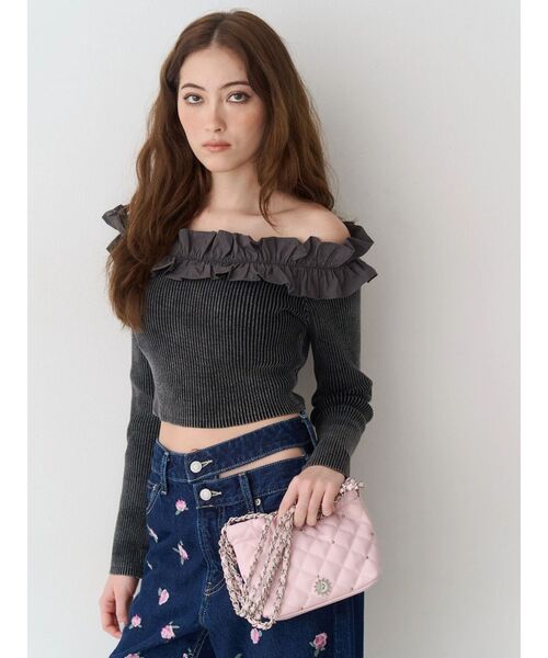 ワイドパンツ ジーンズ デニム デニムパンツ Embroideryカットアウトワイドデニムパンツ「セットアップ着用可能」 レディースの画像