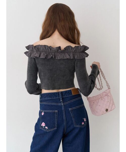 ワイドパンツ ジーンズ デニム デニムパンツ Embroideryカットアウトワイドデニムパンツ「セットアップ着用可能」 レディースの画像