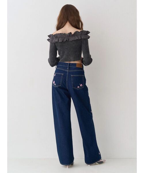 ワイドパンツ ジーンズ デニム デニムパンツ Embroideryカットアウトワイドデニムパンツ「セットアップ着用可能」 レディースの画像