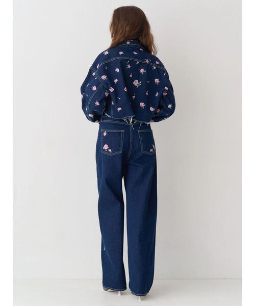 ワイドパンツ ジーンズ デニム デニムパンツ Embroideryカットアウトワイドデニムパンツ「セットアップ着用可能」 レディースの画像