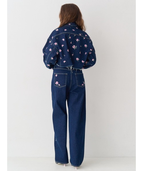 ワイドパンツ ジーンズ デニム デニムパンツ Embroideryカットアウトワイドデニムパンツ「セットアップ着用可能」 レディースの画像