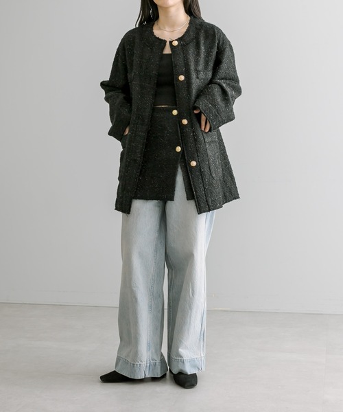 「mystic」 ツイードジャケット FREE ブラック レディース_画像2