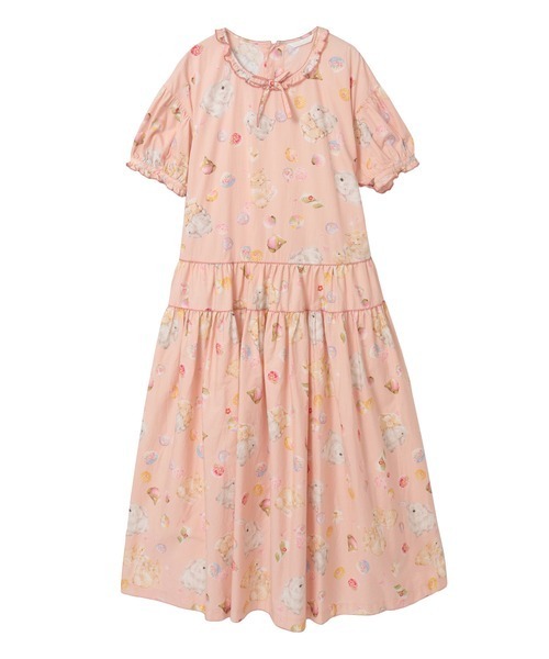 さかちゃんPINK HOUSE プリーツティアード長袖シャツワンピース PINK HOUSE（ピンクハウス） ワンピース 幸見うさぎプリントティアード