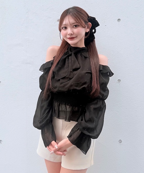 NOMAE（ノーマエ） ブラウス シャツ アメスリリボンフリルブラウス